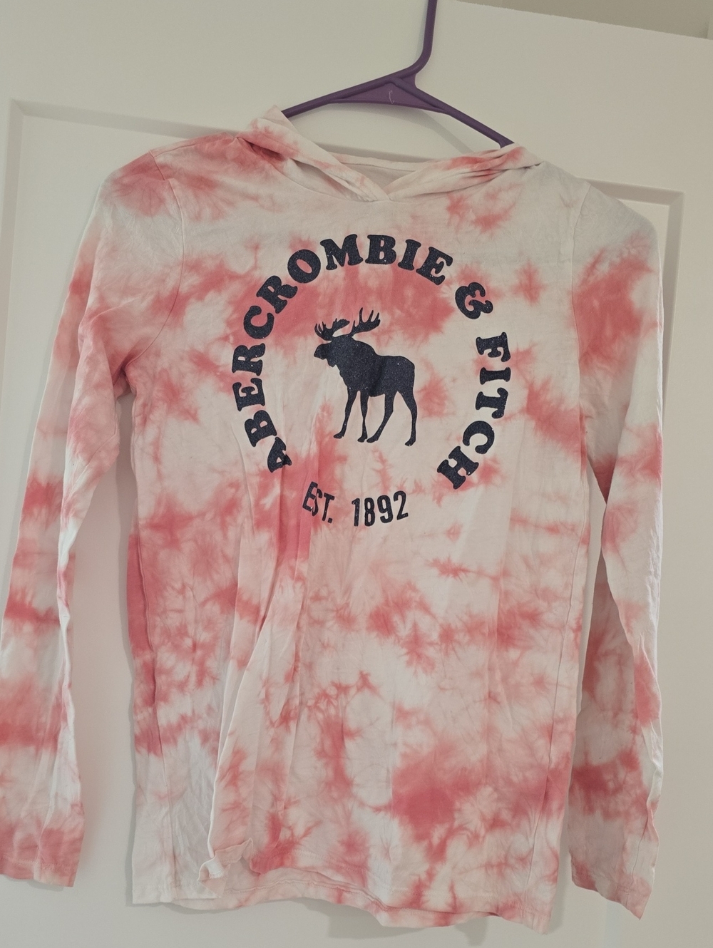 Abercrombie & Fitch Kids White and Pink Tie-Dye Hooded Long Sleeve Shirt